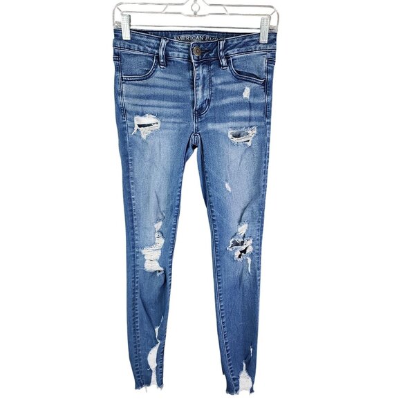 Womens American Eagle Outfitters Super Stretch Distressed Jegging Jeans Size 2 - Picture 1 of 11
